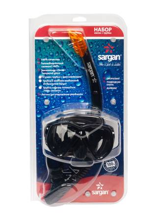 Набор САРГАН НЕРО (маска + трубка)  черный силикон, черный SARGAN